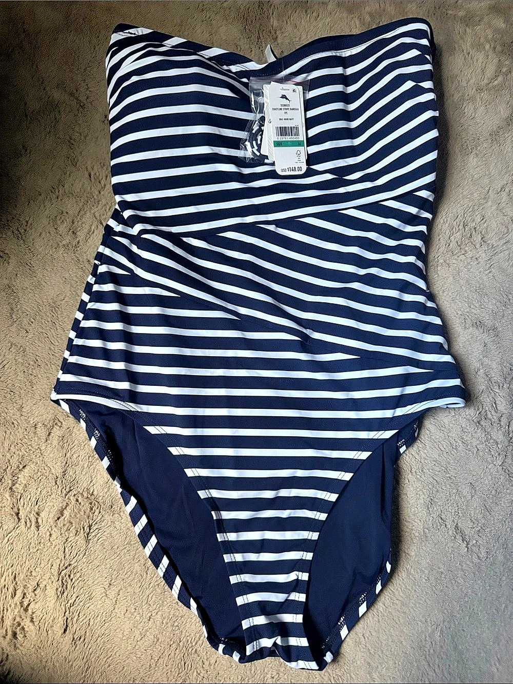 Tommy Bahama GATHERED TANK ONE-PIECE Striped One-Piece Swimsuit Size 16